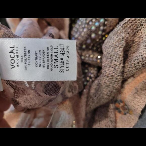 NWT Vocal pink & brown lace & bead embellishments tunic tank - Picture 5 of 5
